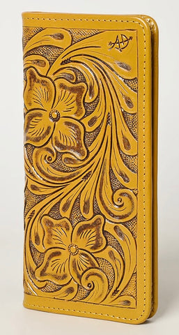 American Darling Mustard Colored Hand Tooled Leather Wallet
