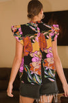 Printed Short Flutter Ruffle Sleeve Top