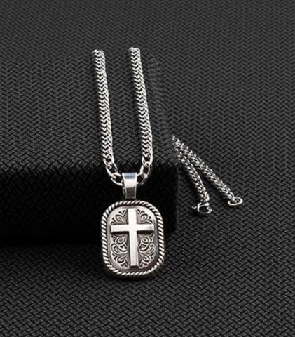 Silver Floral Cross Pendant Necklace