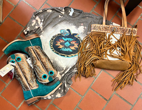 Brown Bleached Aztec Pumpkin Tee