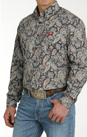 Cinch Men's Charcoal/Red & Turquoise Paisley Shirt