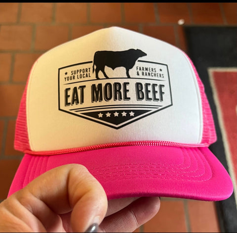 Pink & White Eat More Beef Trucker Hat