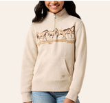 Girl’s Ariat Running Wild Oatmeal Heather Graphic Quarter Zip Sweatshirt