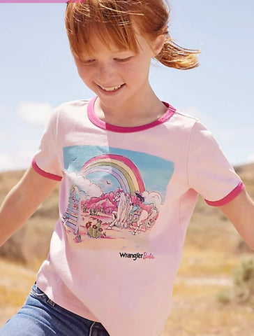 Wrangler Girl's X Barbie Rainbow Pink Ringer Tee