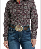 Cinch Women's Burgundy Geo Print Shirt