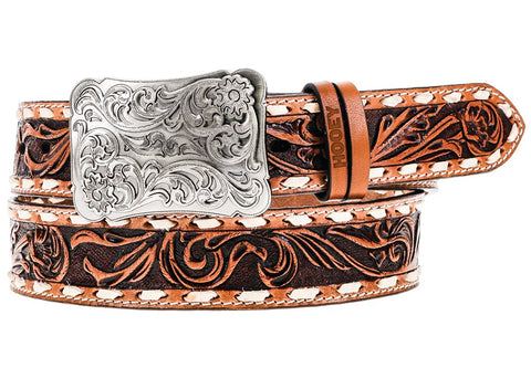 Hooey Sonoma Brown & Ivory Floral Tooled Belt
