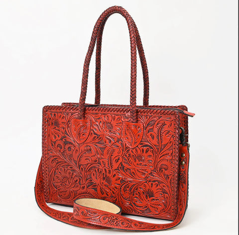 American Darling Hand Tooled Tote-Red