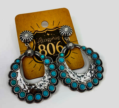 Hammered Pendant Turquoise Earrings