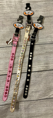 Leather & Rhinestone Dog Collar