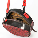 American Darling Hair-on Round Hand Tooled Bag-Red