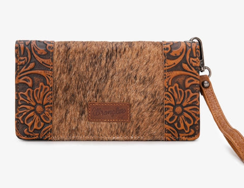 Wrangler Hair On Cowhide Floral Tooled Wristlet