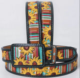American Darling Hand Tooled/ Painted Sunflower with strips Belt