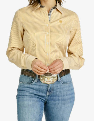 Cinch Women's Gold Striped Tencel Shirt