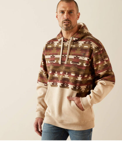 Ariat Men’s Color Block Oatmeal Southwest Hoodie