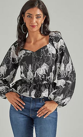 Wrangler Women's Retro Black Peplum Blouse