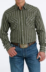 Cinch Men's Olive Striped Shirt