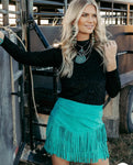 Fort Worth Fringe Skirt-Turquoise