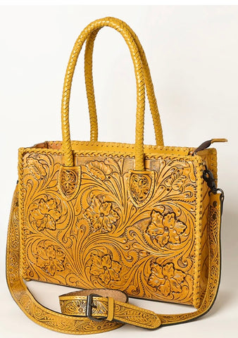 American Darling Mustard Colored Tooled Handbag