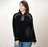 American Darling Black Velvet Tunic with Detailed Bronze Studs
