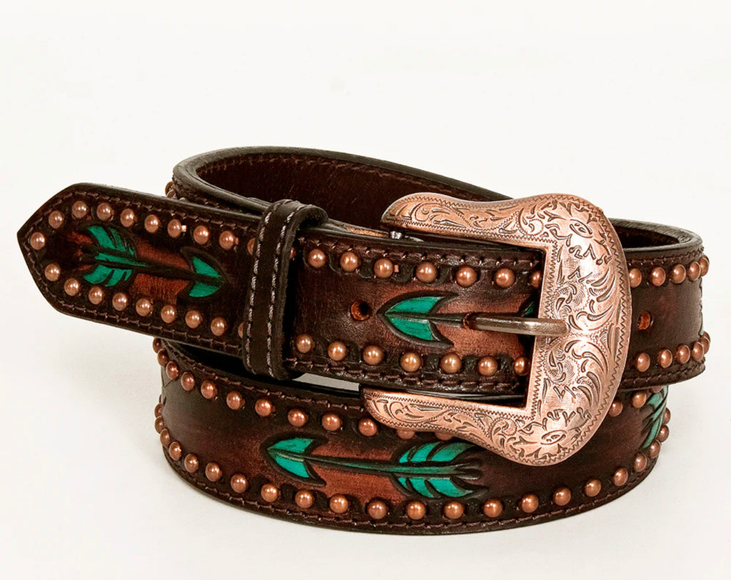 Bar H Equine Austin Arrow Spotted Hand Painted Western Leather Men and Women Belt Brown