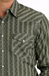 Cinch Men's Olive Striped Shirt