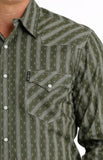 Cinch Men's Olive Striped Shirt