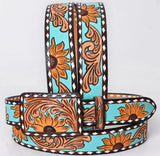 American Darling Hand Tooled/Painted Turquoise with Sunflowers Belt