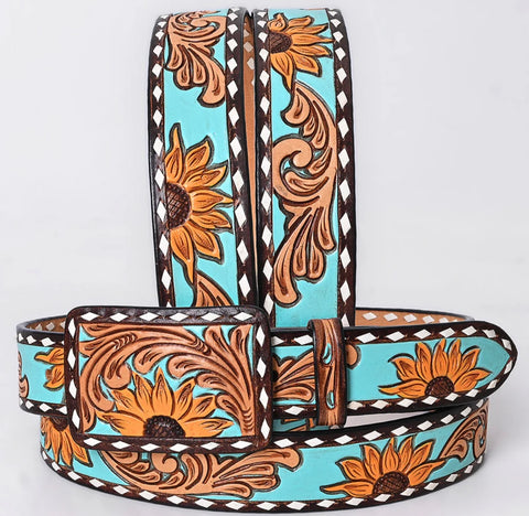American Darling Hand Tooled/Painted Turquoise with Sunflowers Belt