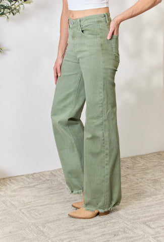 Risrn Full Size Raw Hem Wide-Leg Jeans