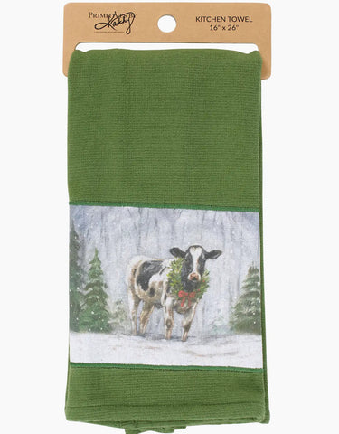 Dish Towel-Snowy Cow