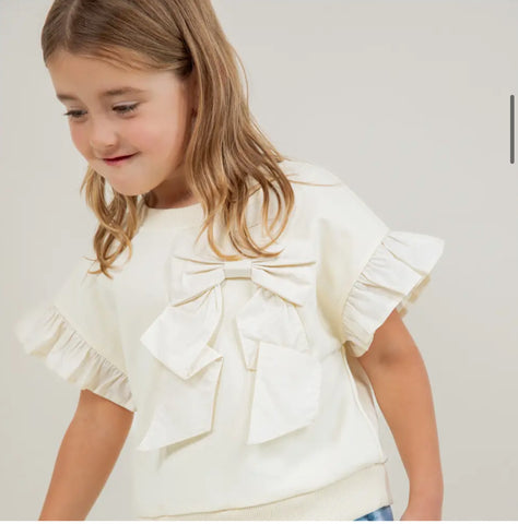Girl's Ribbon Ruffle Sleeve Sweater