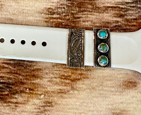 Stamped & 3 Turquoise Stone Watch Band Cuff