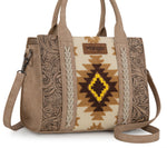 Wrangler Tooled Aztec Pattern Print Concealed Carry Tote/Crossbody