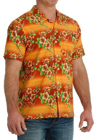 Cinch Men’s Orange Hawaiian Camp Shirt