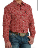 Cinch Men’s Modern Fit Red Geo Print Shirt