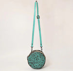 American Darling Hair-on Round Hand Tooled Bag-Turquoise