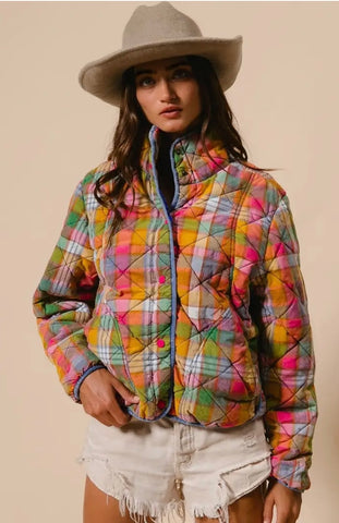 Bibi Vintage Plaid Quilt Jacket with pockets