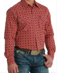 Cinch Men’s Modern Fit Red Geo Print Shirt