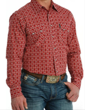 Cinch Men’s Modern Fit Red Geo Print Shirt