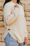 Ivory Knitted Round Sweater Buffalo Button Detail