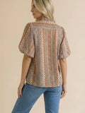 Notch Neck Bubble Sleeve Bohemian Blouse