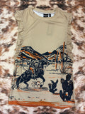 Cruel Rib Knit Ruffle Sleeve Tank with Western Print
