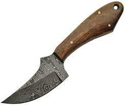 Damascus Skinner Fixed Blade Knife with Brown Handle