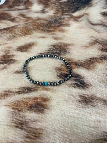 Stretch Navajo Pearl & Turquoise Stone Bracelet