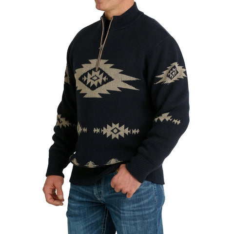 Cinch Men's Navy Aztec Print Quarter Zip Sweater