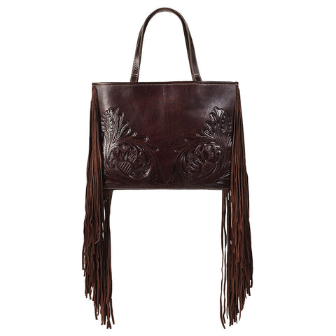 Ariat Victoria Brown Tooled Leather & Fringe Tote