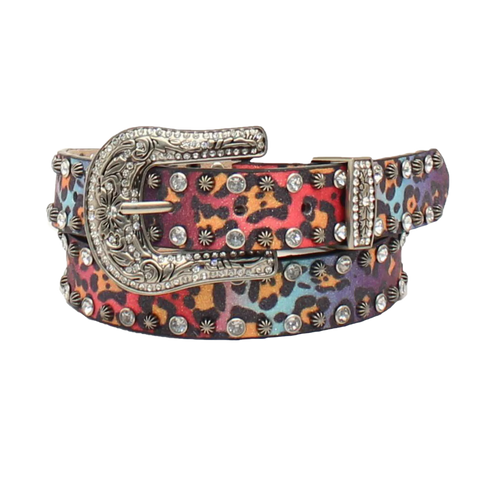 Angel Ranch Girl's Crystal Studs Leopard Print Belt