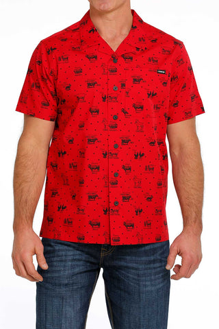 Cinch Men’s Jingle Bulls Camp Shirt-Red