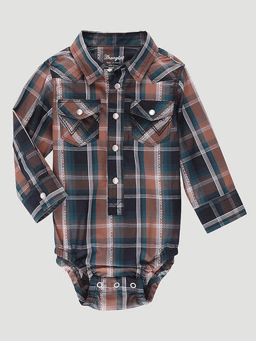 Wrangler Infant Boy’s Brown Plaid Snap Bodysuit
