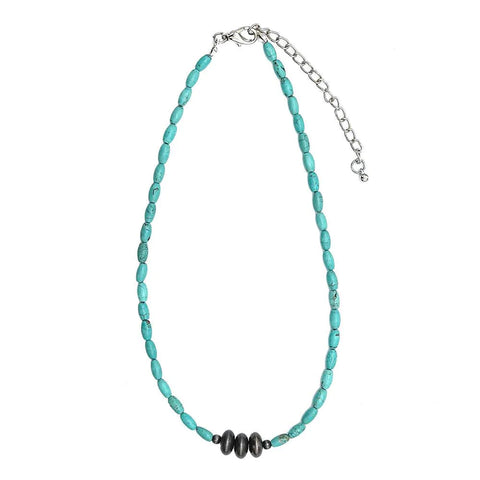 Dainty Green Turquoise Choker & Faux Navajo Disc Accent Necklace